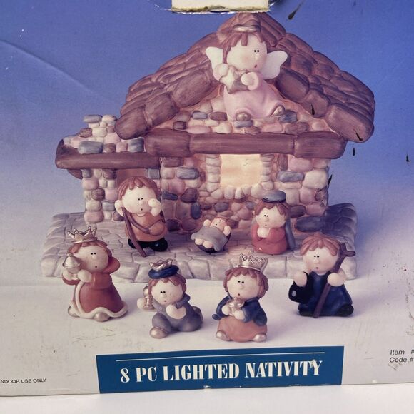 8 Piece Lighted Nativity Scene Plug In Breakable 10” Wide Multi Colored In Box - Picture 7 of 7